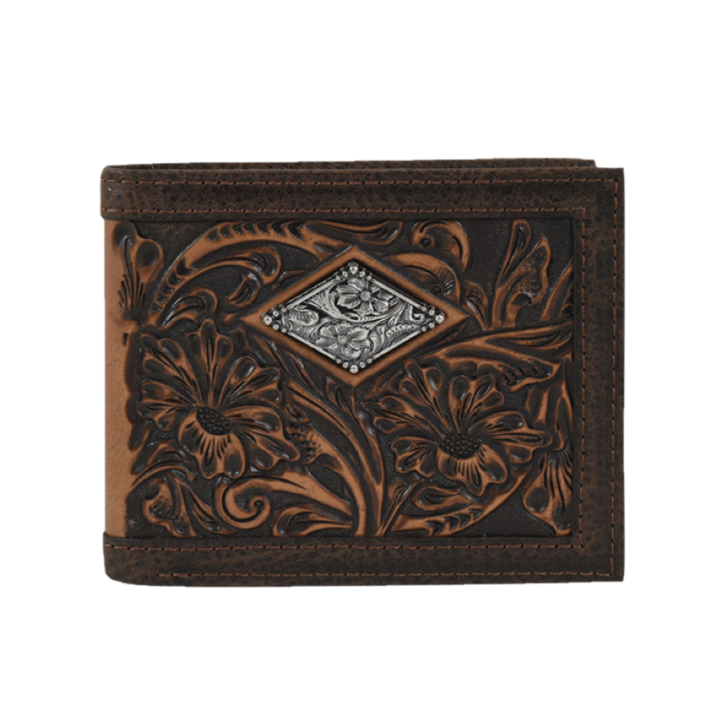 Justin Floral Embossed Slim Brown W/ Concho Bifold Wallet 22054842W6