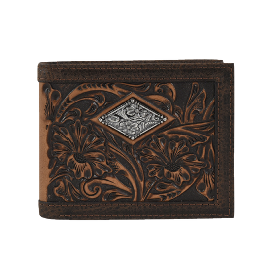 Justin Floral Embossed Slim Brown W/ Concho Bifold Wallet 22054842W6