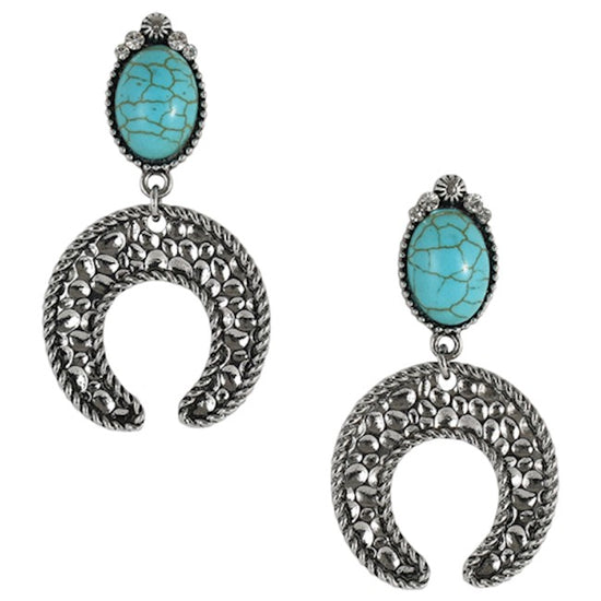 Justin Ladies Hammered Naja Silver & Turquoise Dangle Earrings 22066EJ1