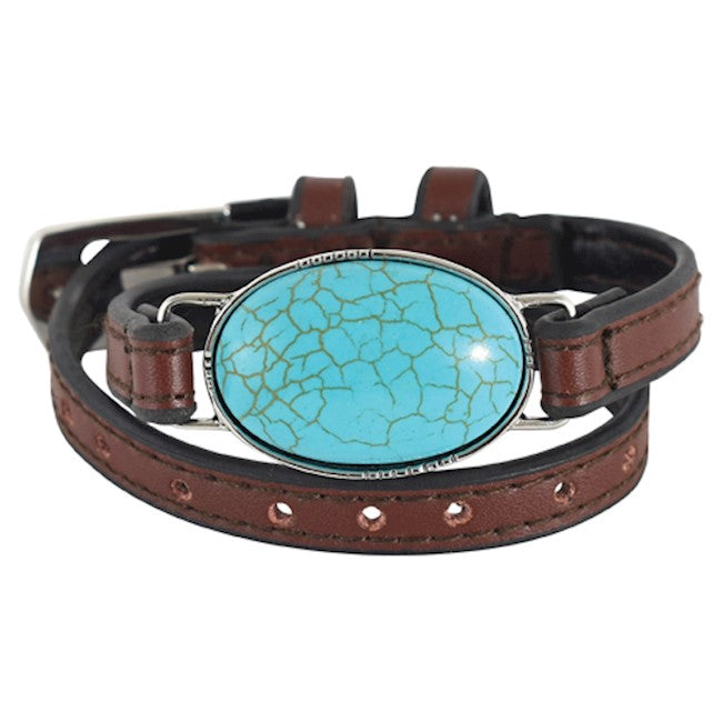 Justin Ladies Turquoise Stone Brown Leather Bracelet 22122BJ1