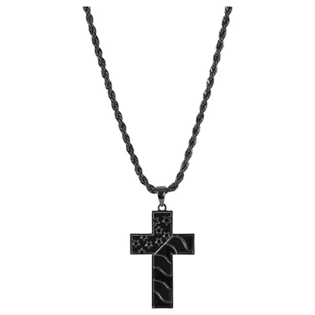 Justin Men's American Flag Silver Cross Necklace 22201NJ1