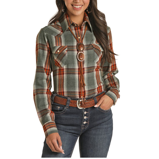 Powder River Outfitters Ladies Brushed Twill Plaid Snap Shirt 22S1851-34