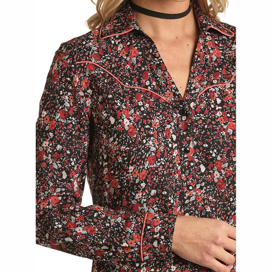 Panhandle® Ladies Floral Print Black Snap Shirt 22S1916-01