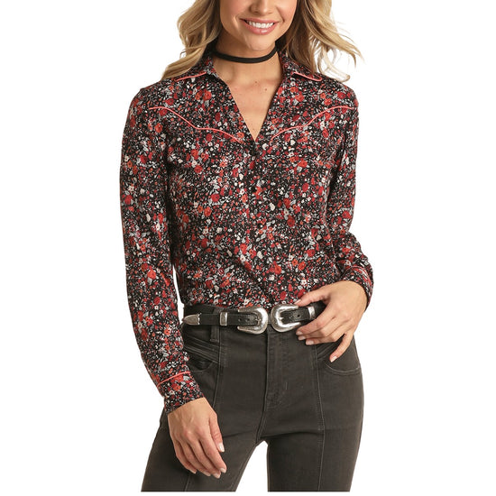 Panhandle® Ladies Floral Print Black Snap Shirt 22S1916-01