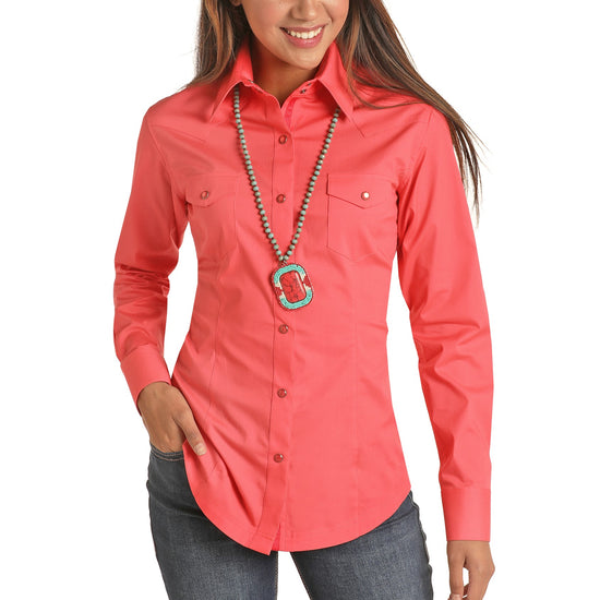 Panhandle Select Ladies Solid Red Long Sleeve Snap Shirt 22S9341-65