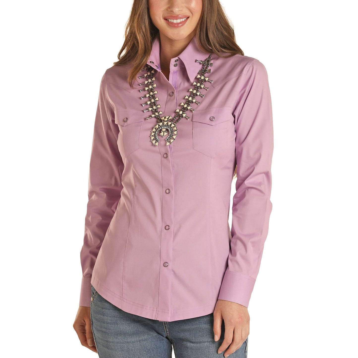 Panhandle Select Ladies Solid Orchid Long Sleeve Snap Shirt 22S9341-58
