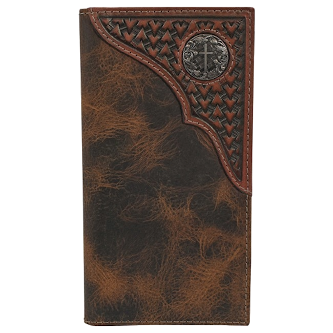 Justin Men's Tooled Yoke Rodeo Brown Leather Wallet 23093767W5