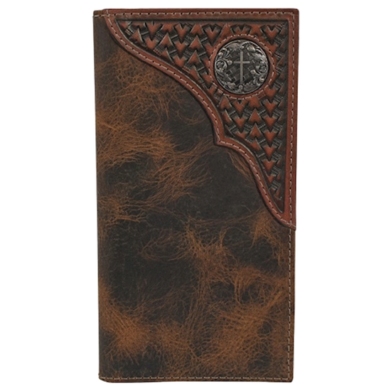 Justin Men's Tooled Yoke Rodeo Brown Leather Wallet 23093767W5