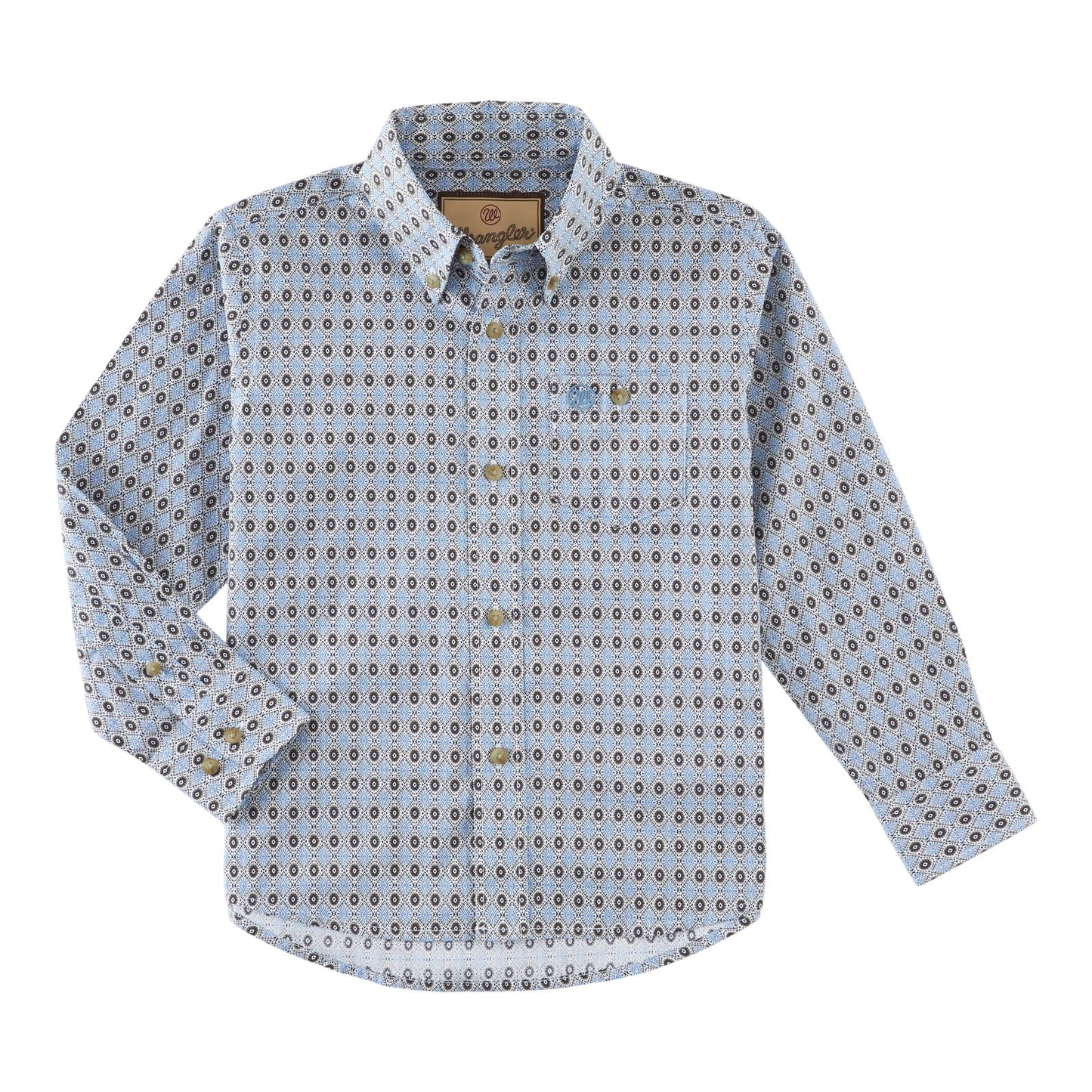 Wrangler® Boy's Geometric Printed Blue & Gray Button Down Shirt 2319015