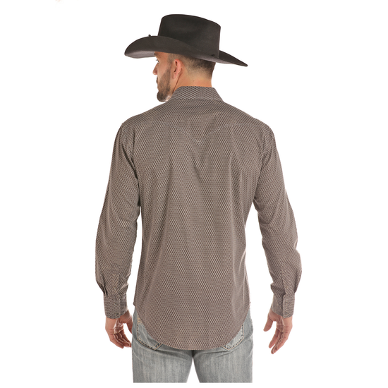 Rock & Roll Cowboy Men's Brown Poplin Print LS Snap Shirt B2S2321