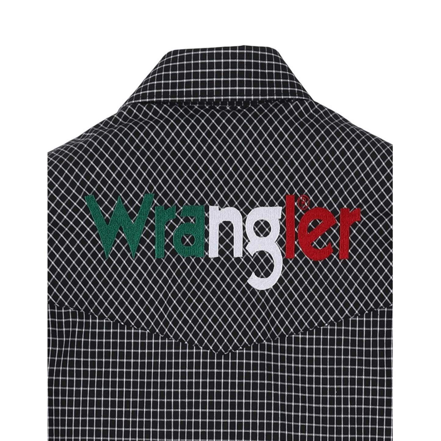 Wrangler Men's Black Checkered Mexico Flag Button Down Shirt 2330376