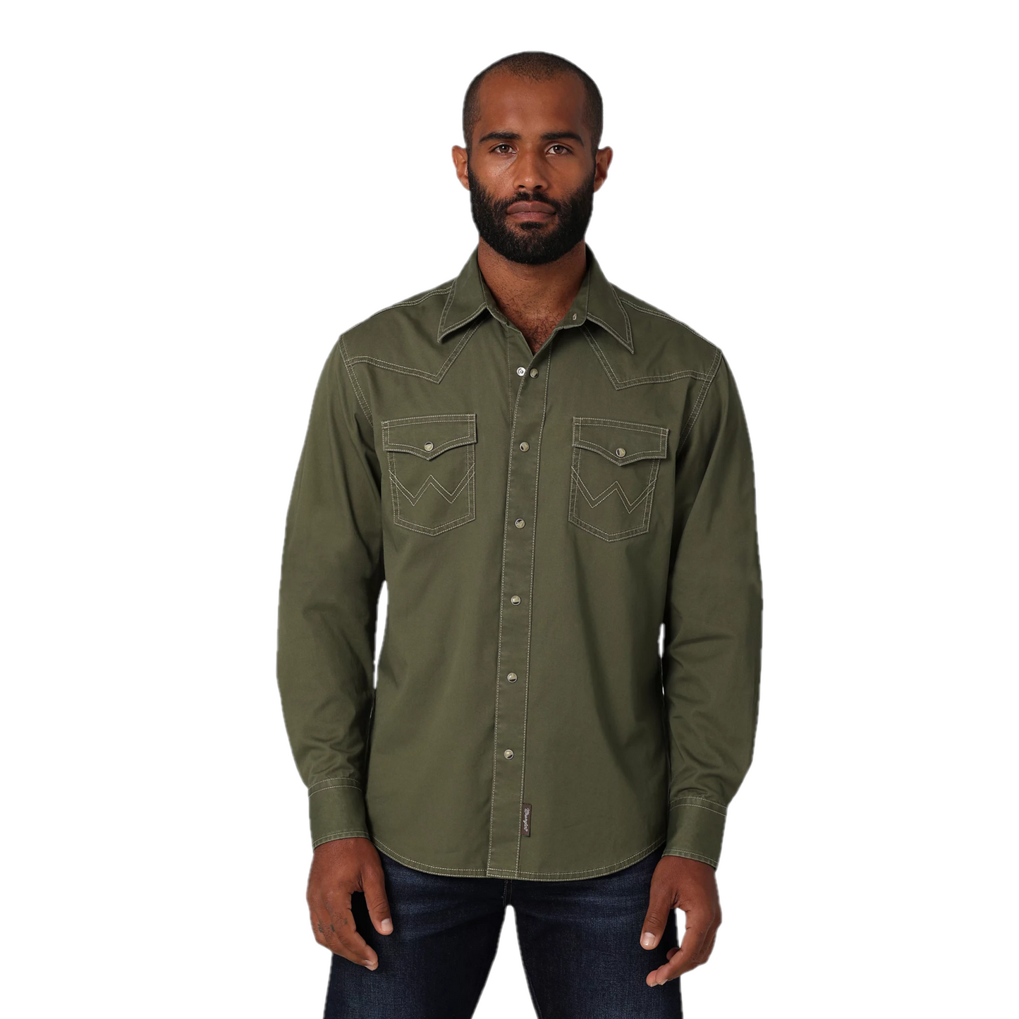 Wrangler Men's Retro® Premium Olive Long Sleeve Button Down Shirt 2330786