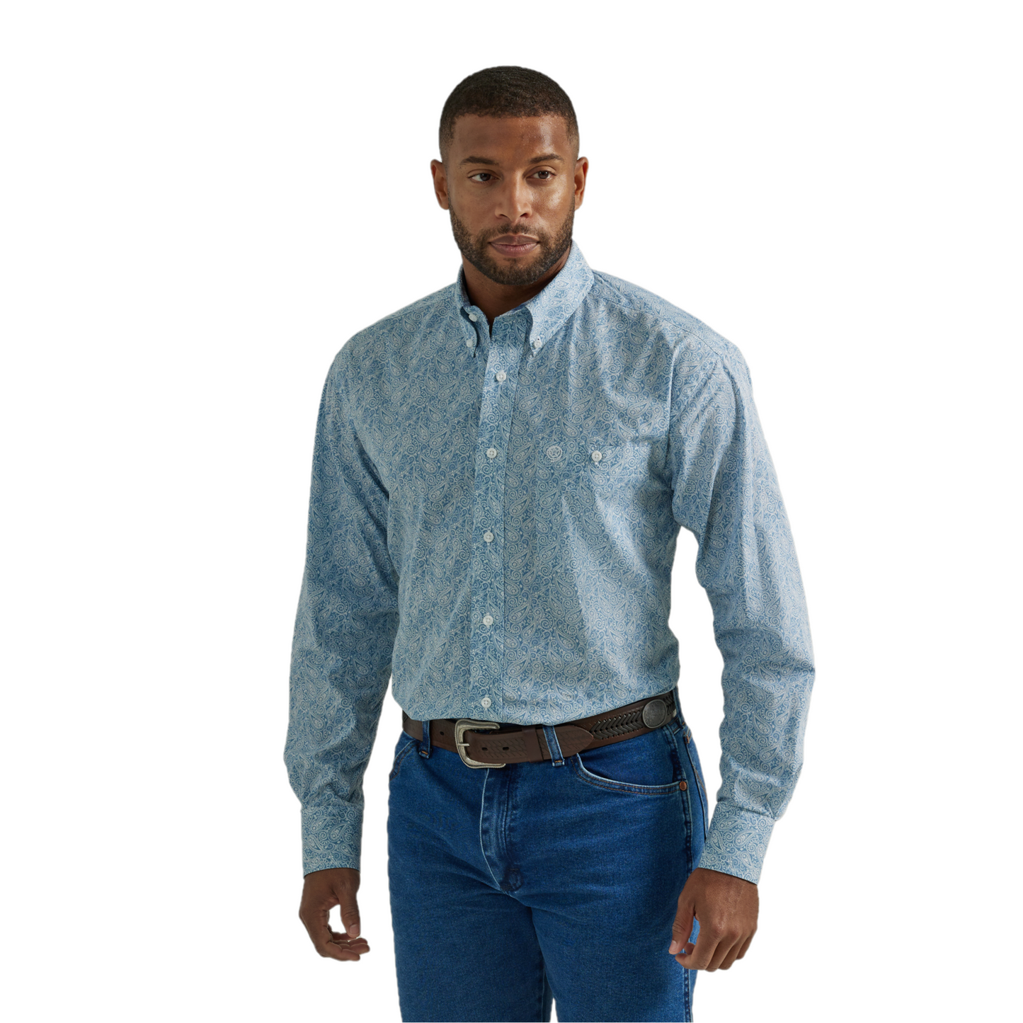 Wrangler Men's Blue & White Paisley Printed Button Down Shirt 2331729