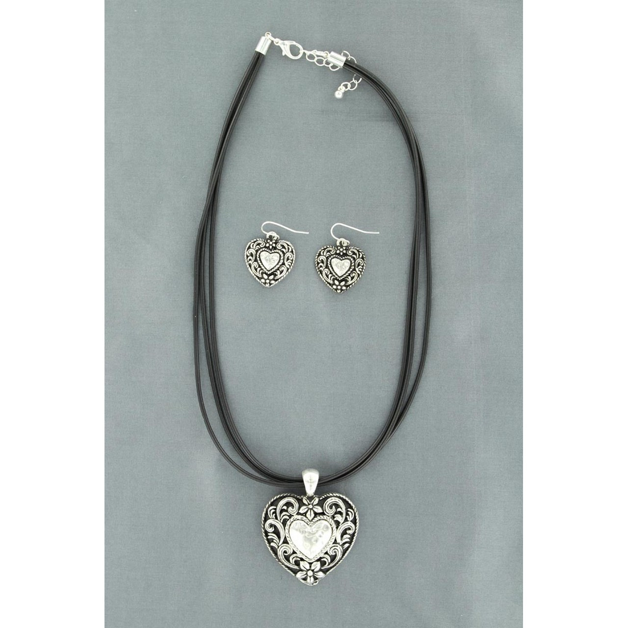 M&F® Ladies Western Silver Heart Necklace & Earring Set 29433