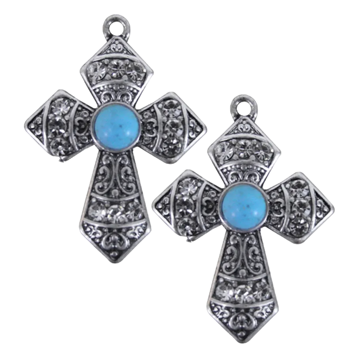 Blazin Roxx® Crystal & Turquoise Stone Cross Earrings 29553