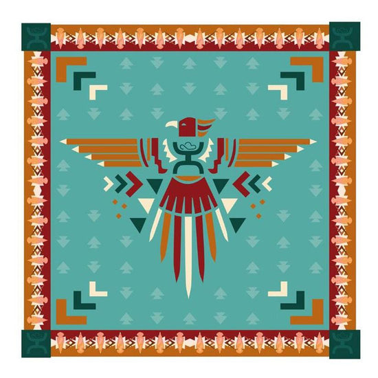 Hooey Aztec Thunderbird Satin Turquoise  Rust Bandana BANDANA22-AZTEC