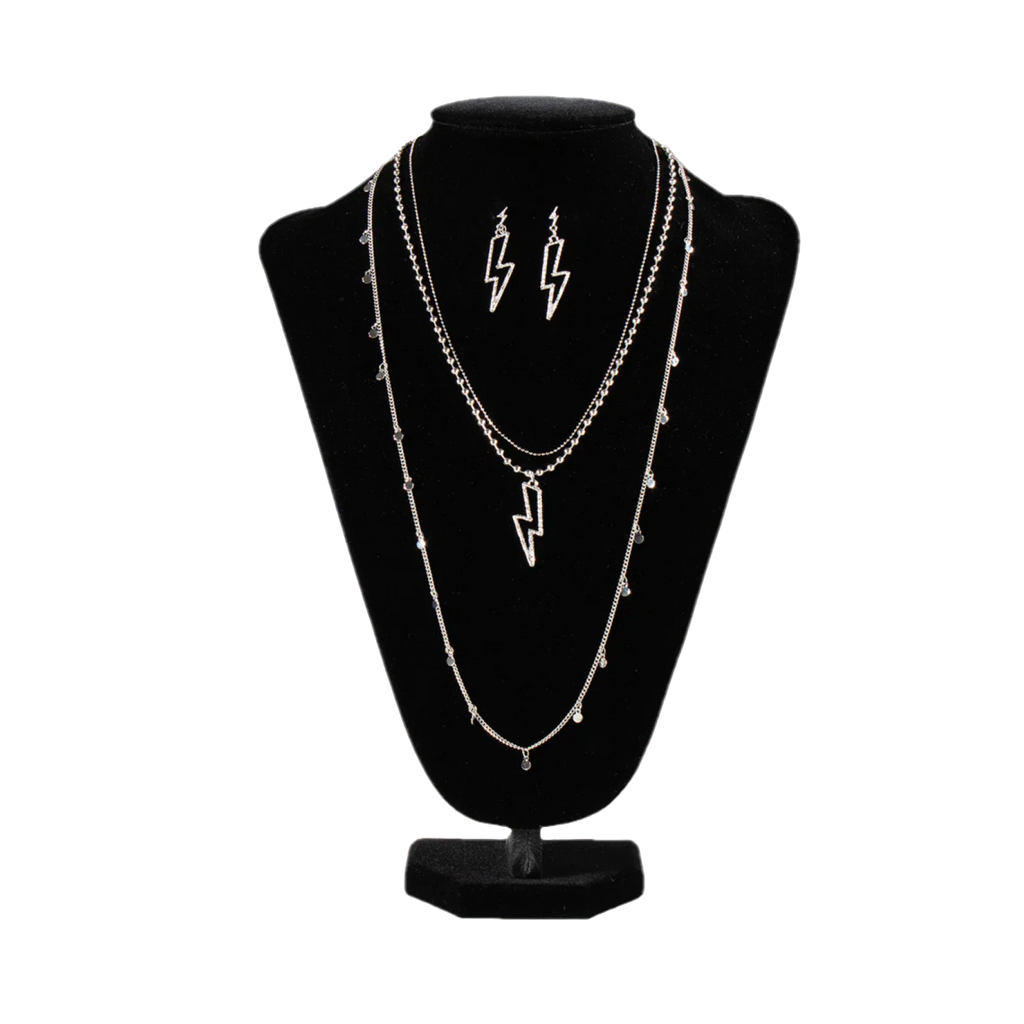 Blazin Roxx Ladies Lightning Bolt Silver Necklace and Earring Set 3055336