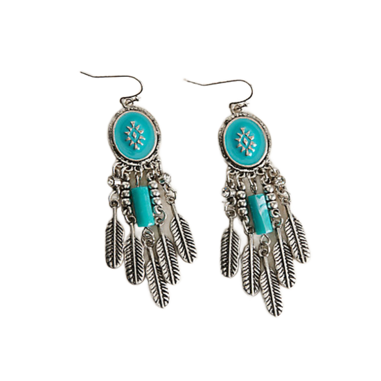 Blazin Roxx® Drop Hook Turquoise Feather Earrings 30636