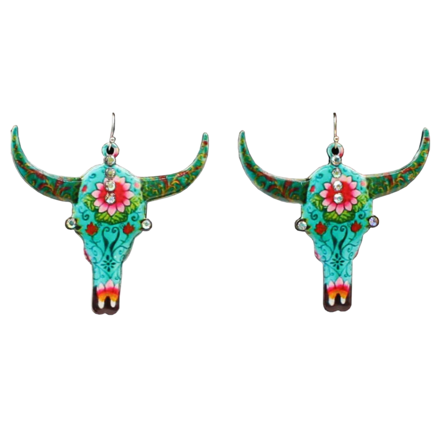 Blazin Roxx® Ladies Cow Skull Floral Multi-Colored Earrings 30949