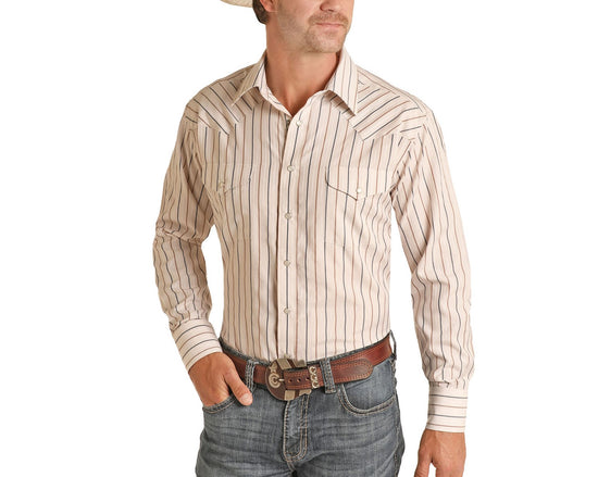 Panhandle Men's 80/20 Stripe Long Sleeve Satin Button Up Shirt 30S8022