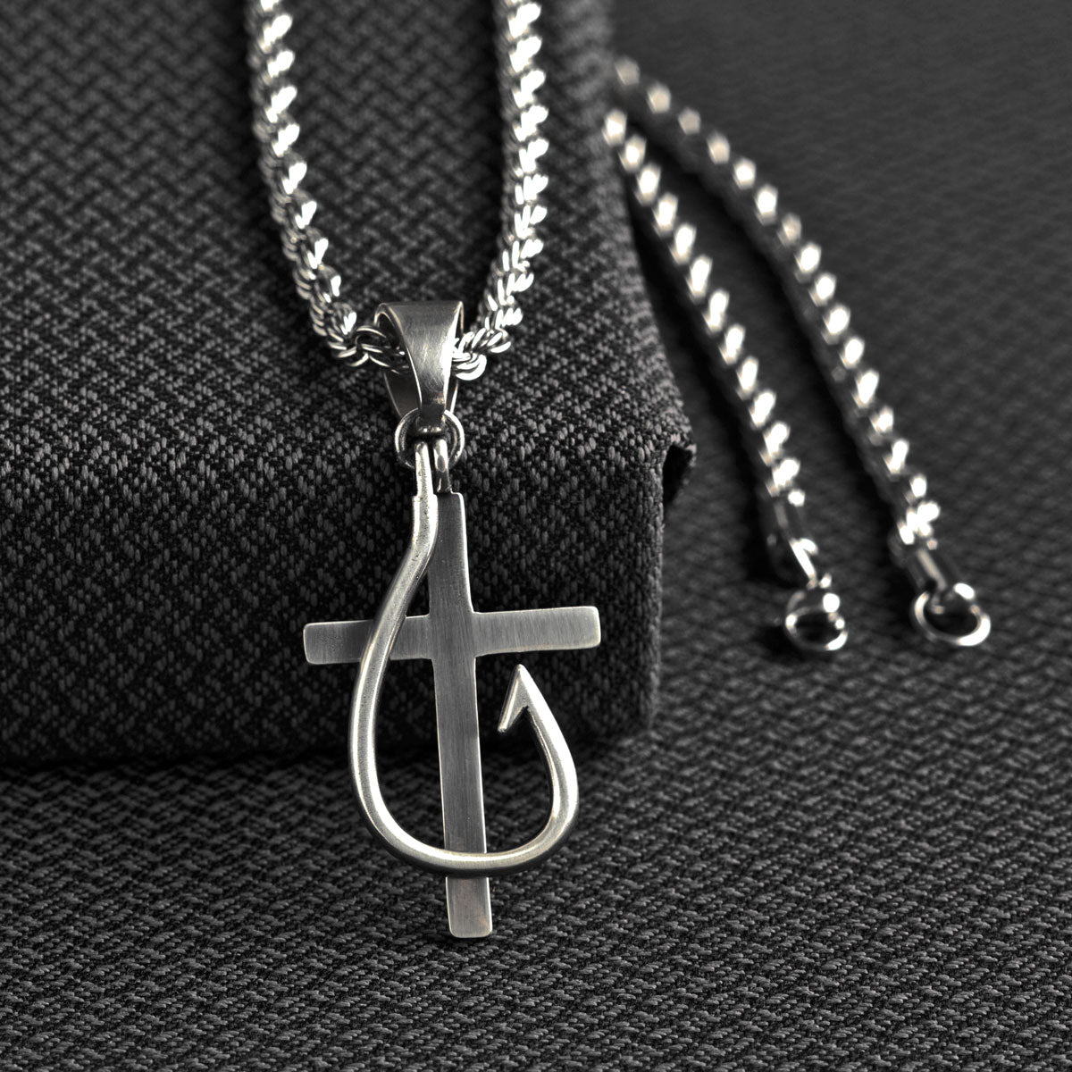 Twister Cross and Fish Hook Necklace 32134
