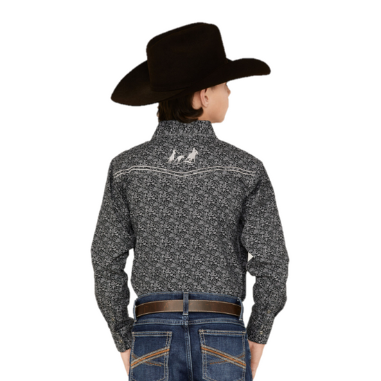 Cowboy Hardware® Boy's Bramble Paisley Black Snap Shirt 325449-010-K