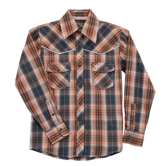 Cowboy Hardware® Boy's Hermosillo Plaid Orange Snap Shirt 325457-265-K