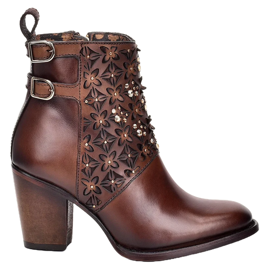 Cuadra Ladies Austrian Crystal Brown Leather Booties CU338