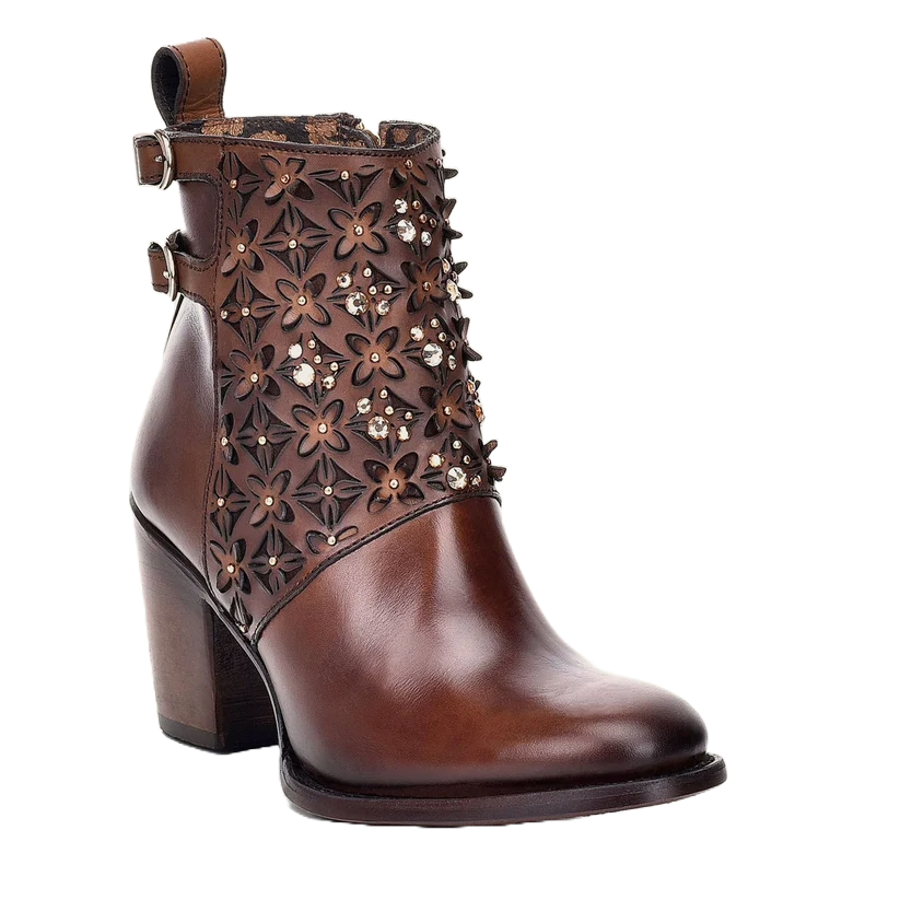 Cuadra Ladies Austrian Crystal Brown Leather Booties CU338