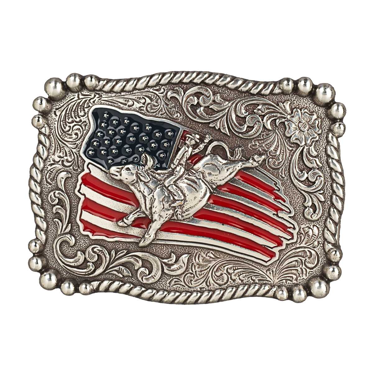 Nocona Youth Rectangle Distressed Flag American Bull Rider Belt Buckle 36107