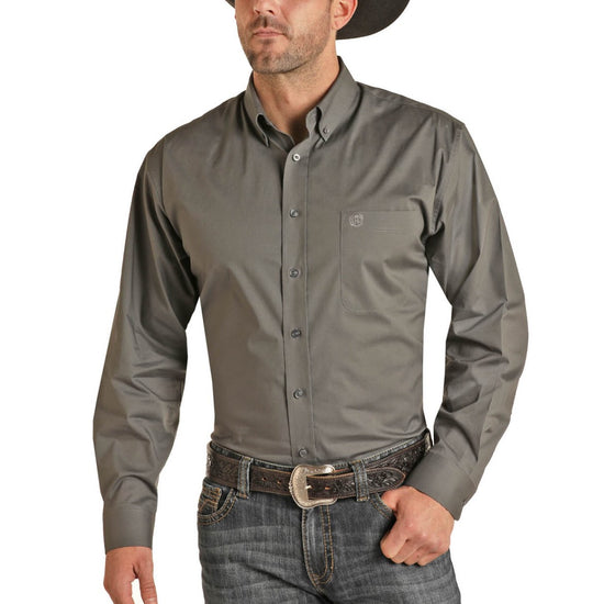 Panhandle Men's Solid Stretch Grey Button-Down Shirt 36D1601-05