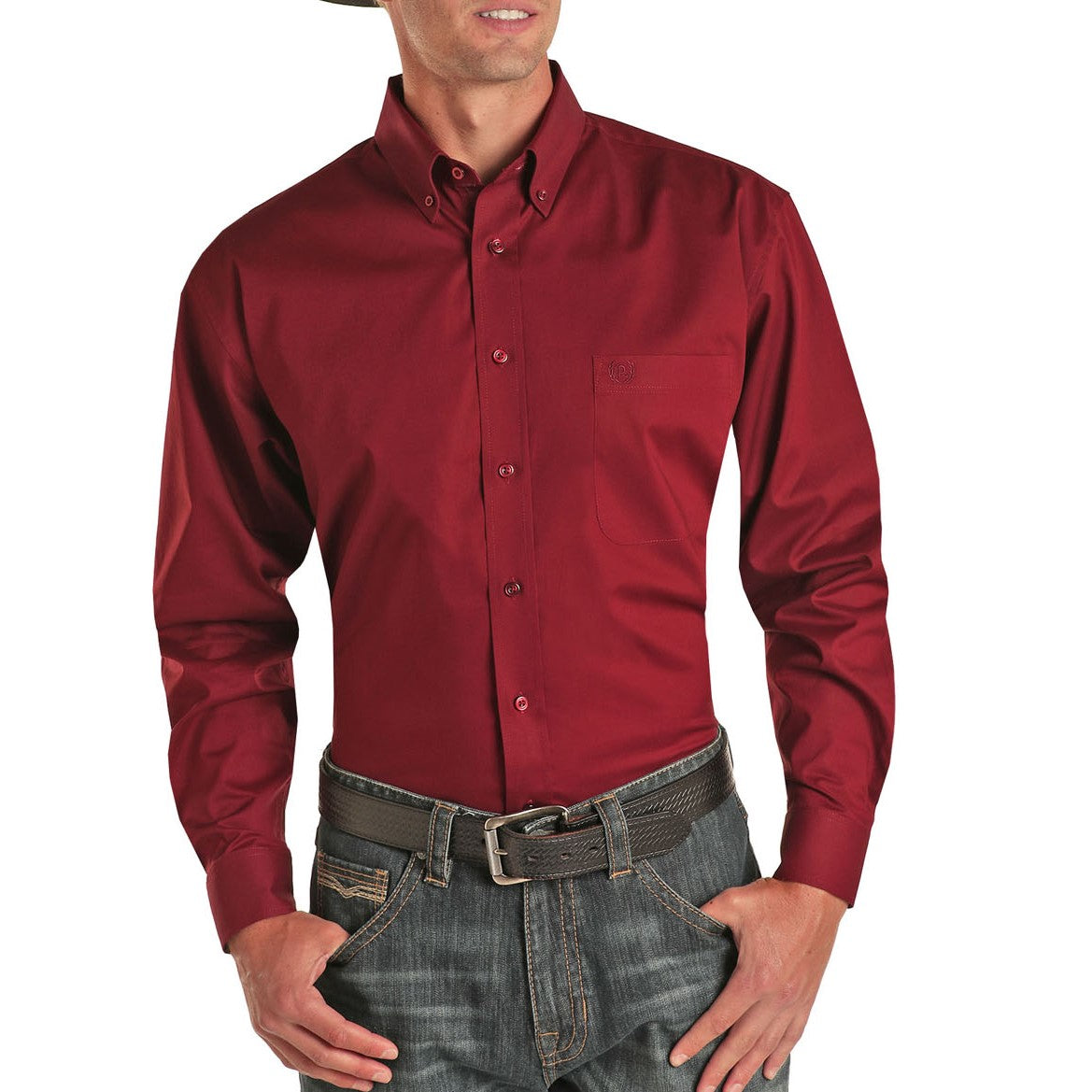 Panhandle Men's Solid Stretch Maroon Button-Down Shirt 36D1601-60