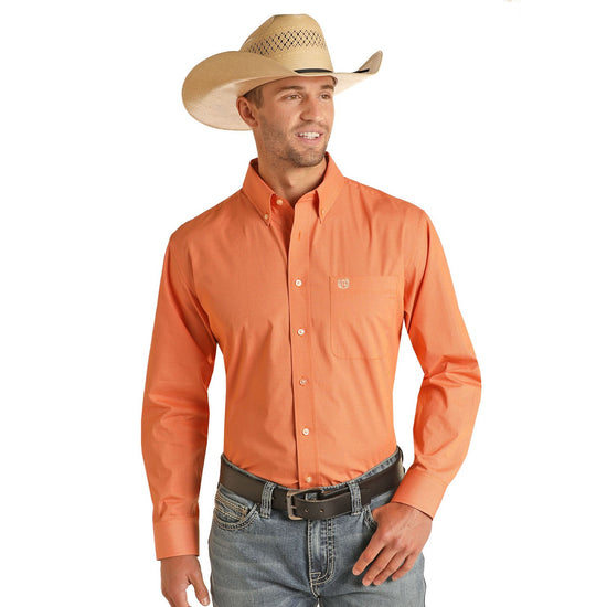 Rock & Roll Cowboy Men's Poplin Print Orange Button Down Shirt 36D3170