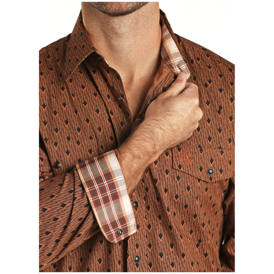 Panhandle Men's Brushed Cotton Print Dark Copper Snap Shirt 36S1621