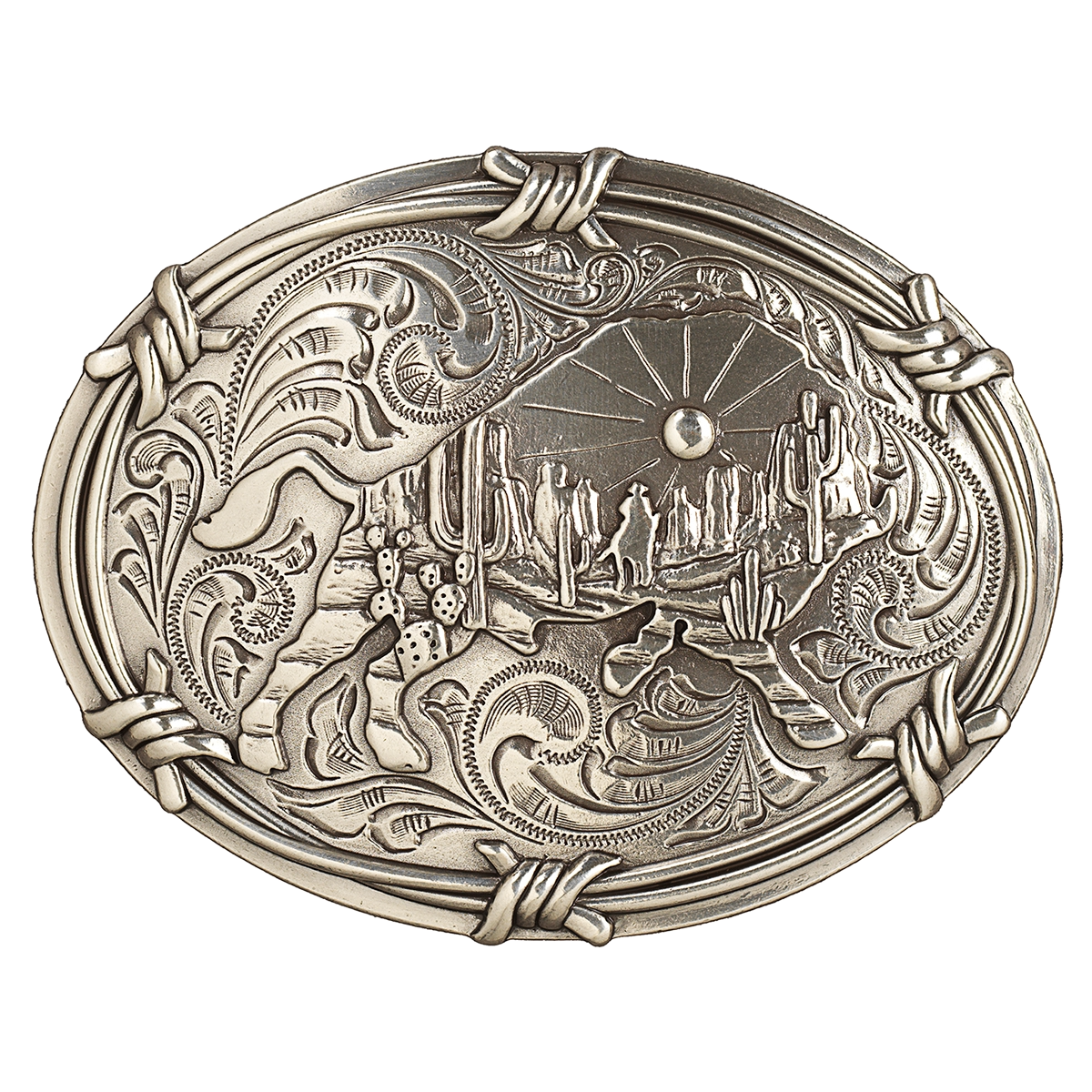 Nocona Oval Buckle Barbed Wire Buffalo Antique Silver 37908