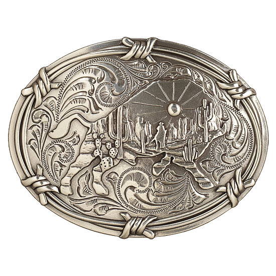 Nocona Oval Buckle Barbed Wire Buffalo Antique Silver 37908