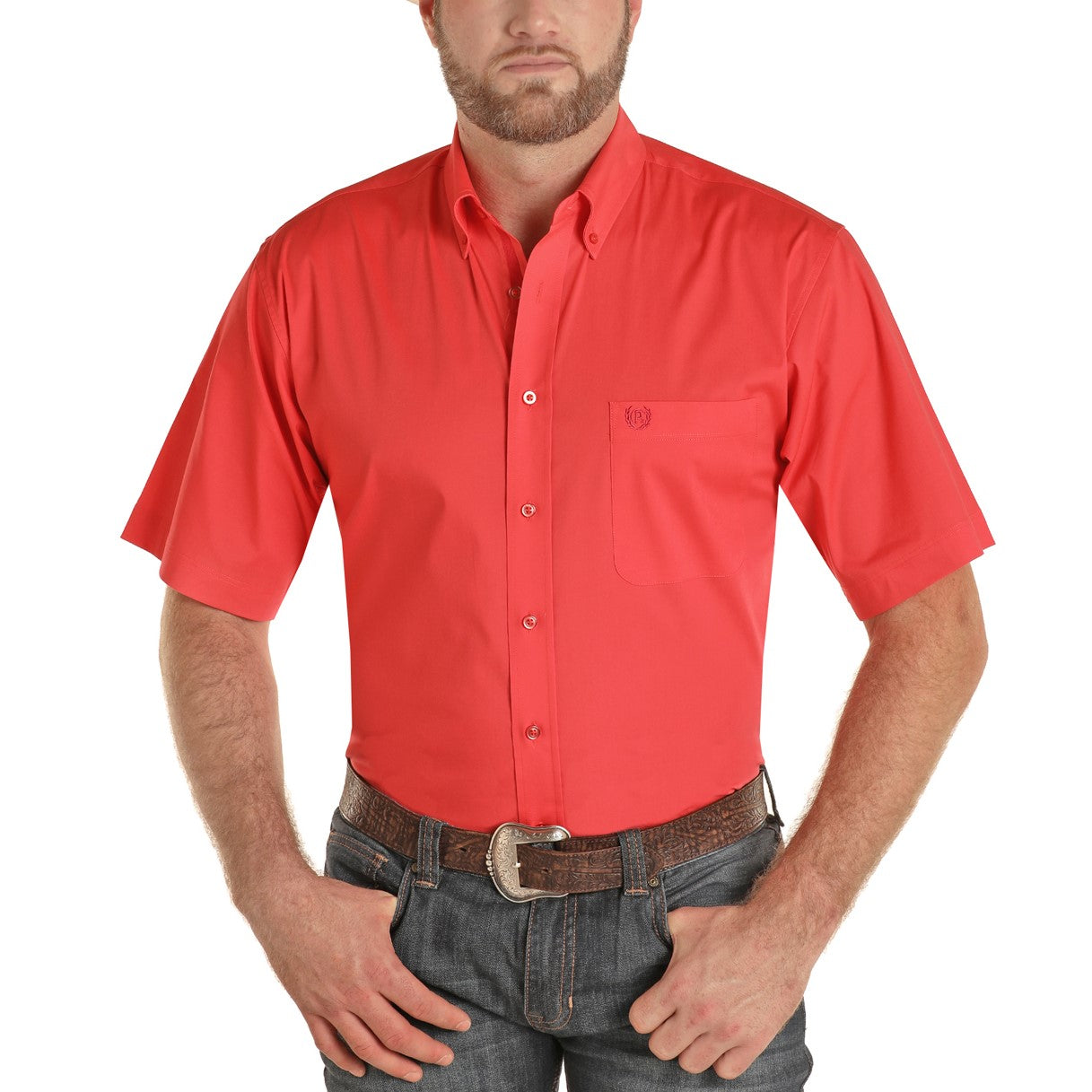 Panhandle Men's Solid Stretch Red Short Sleeve Snap Shirt 37S9341-65