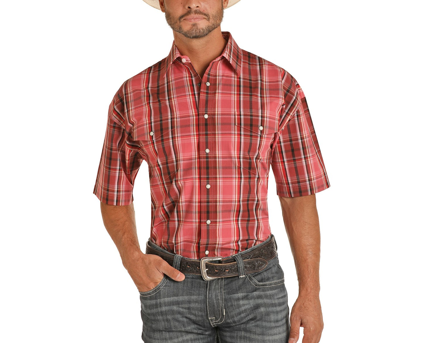 Panhandle Men's SS Red Plaid Snap Shirt 37S9353-65