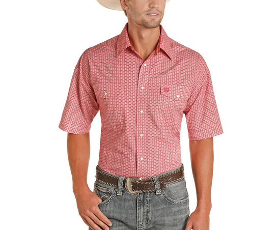 Panhandle Men's Short Sleeve Red Print Snap Shirt 37S9355