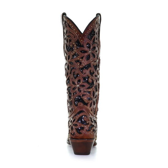 Corral Ladies Tan & Black Inlay, Embroidery & Stud Leather Boots A4083