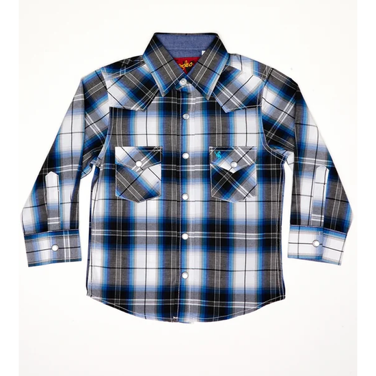 Kid's Blue Plaid Snap Button Shirt PS400K-471