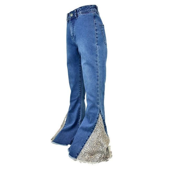Cowgirl Hardware Leopard Trim Medium Wash Bell Bottom Jeans 402109-450-JK