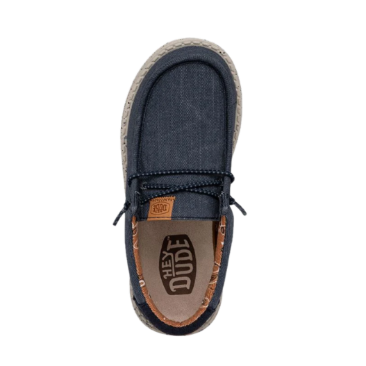 Hey Dude Youth Wally Navy Washed Canvas Casual Shoes 40567-410