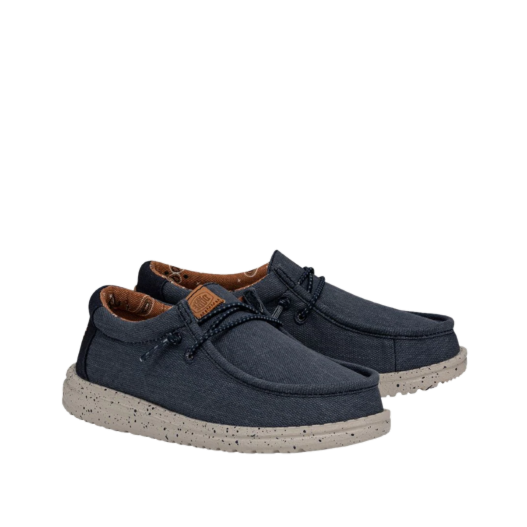 Hey Dude Youth Wally Navy Washed Canvas Casual Shoes 40567-410