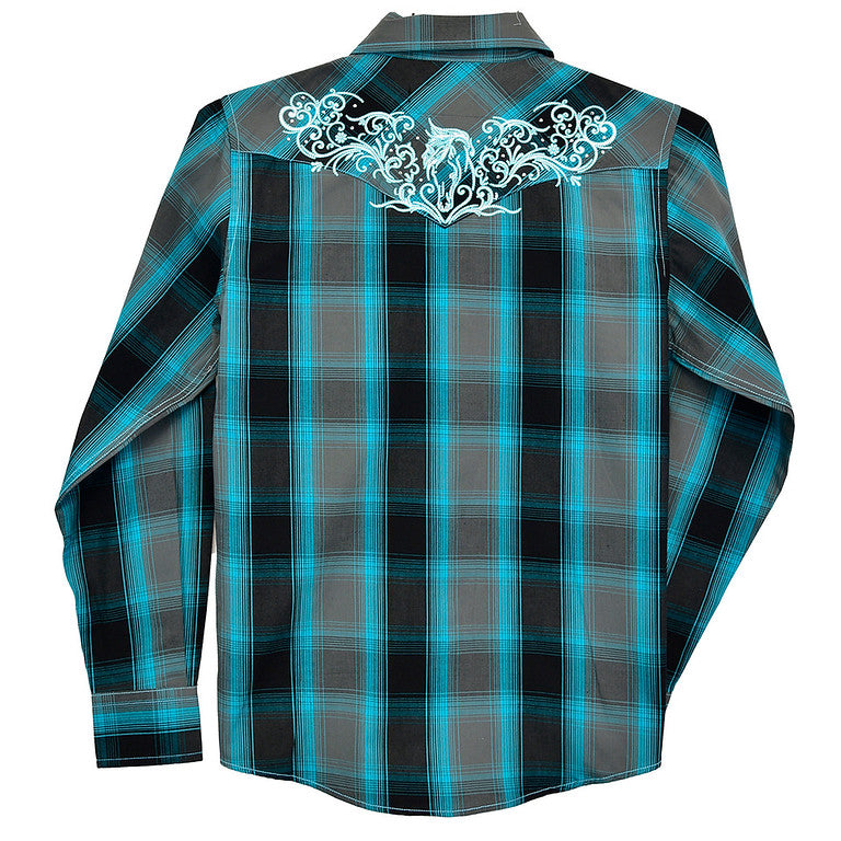 Cowgirl Hardware® Hombre Black & Turquoise Plaid Snap Up 825484-010-T