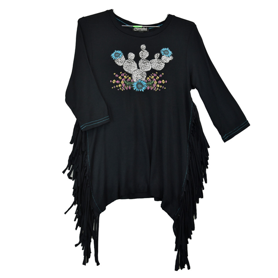 Cowgirl Hardware® Youth Girl's Fringed Cactus Black T-Shirt 455244-010