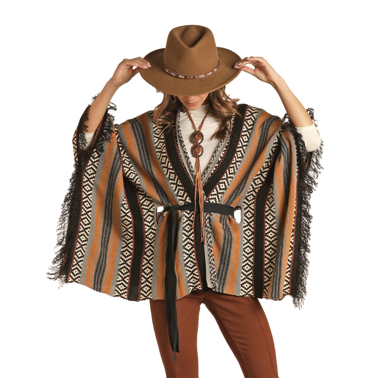Rock & Roll Cowgirl Ladies Knitted Striped Poncho Shirt 46-1162-42
