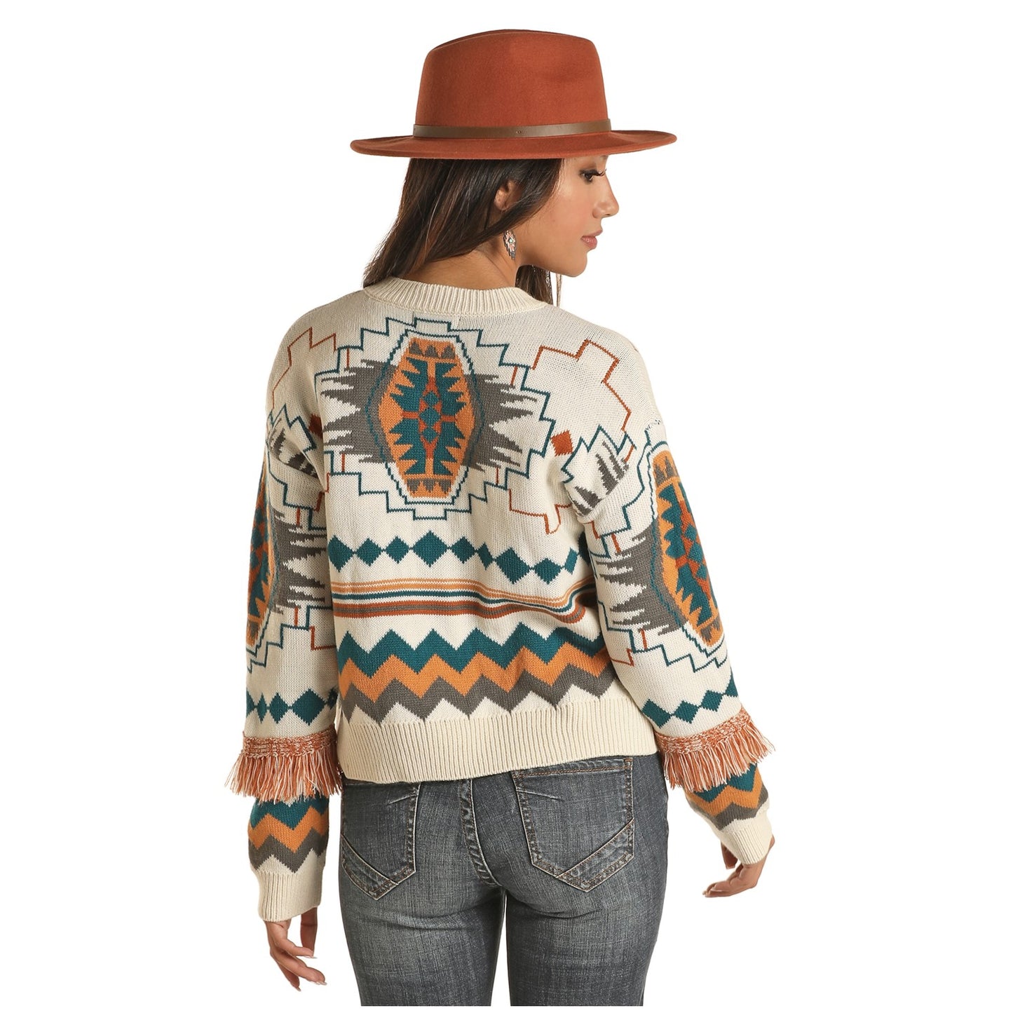 Rock & Roll Cowgirl® Ladies Aztec Print Natural Beige Sweater 46-2371