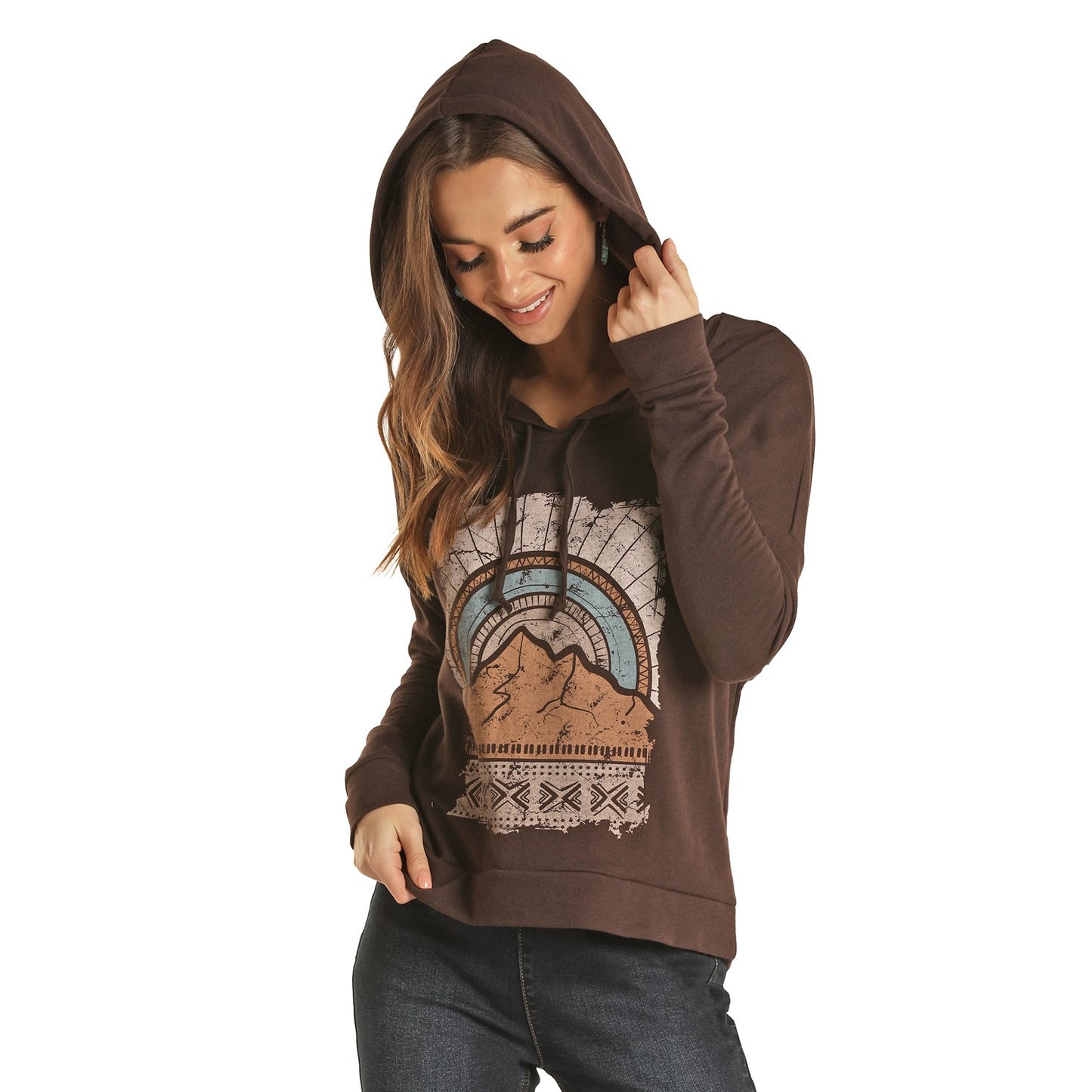 Rock & Roll Cowgirl Ladies Sunset Mountain Sweatshirt Hoodie 48H2353