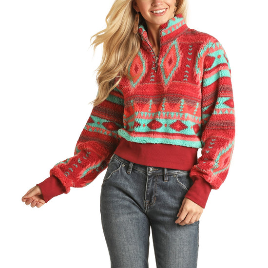 Rock & Roll Cowgirl Ladies Aztec Hot Pink Pullover 48T1182-67